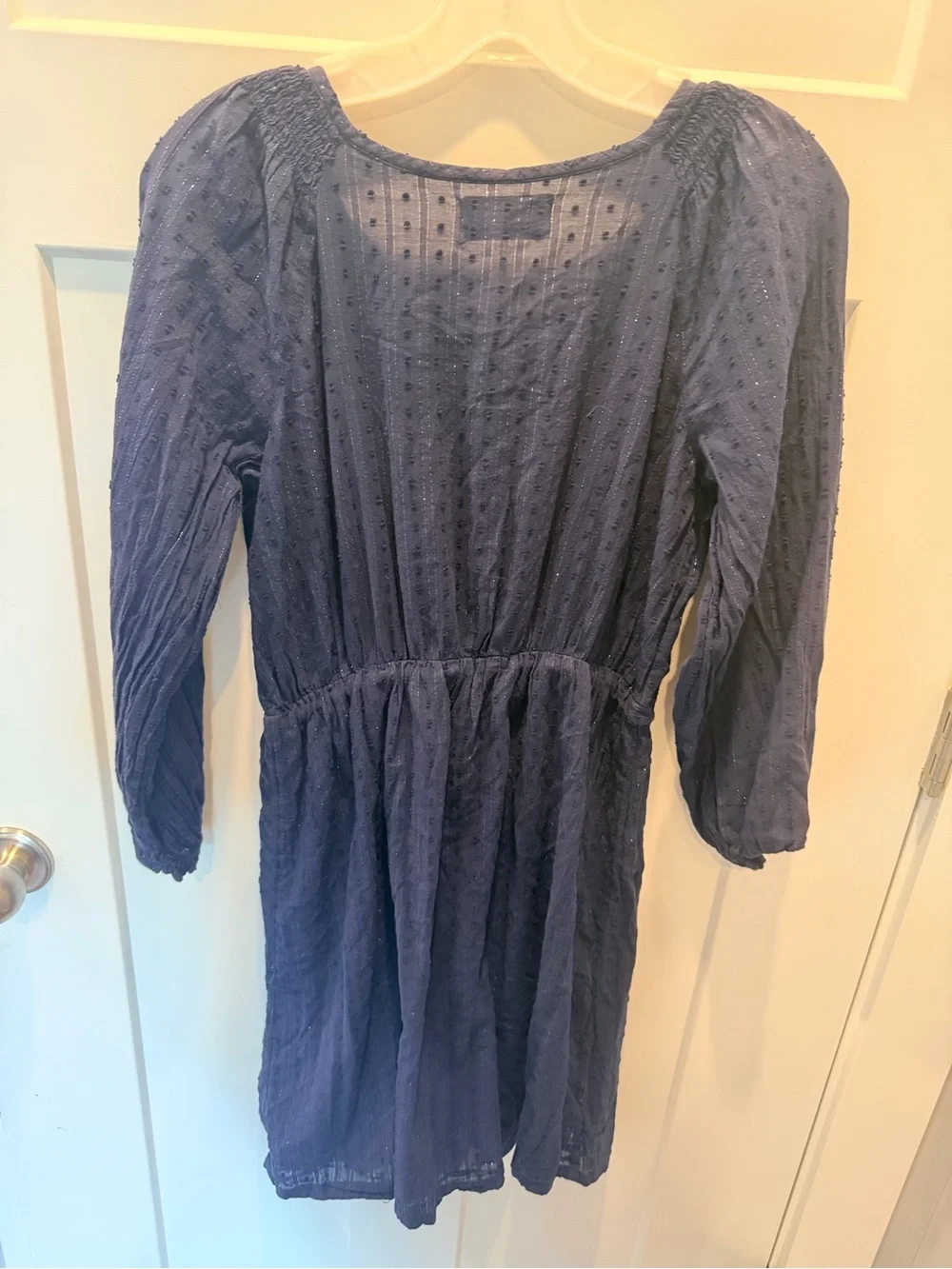 Old Navy Girls XL 16 Navy Textured Cotton Metallic Peasant Dress Long Sleeve